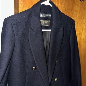 Zara Black Wool Pea Coat Double-Breasted